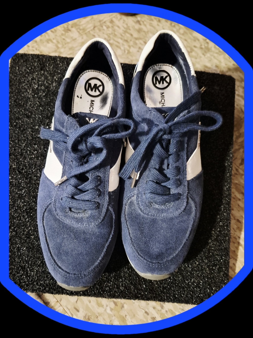 Michael Kors Blue Suede/White Leather Trainers w/Signature Silver Logos